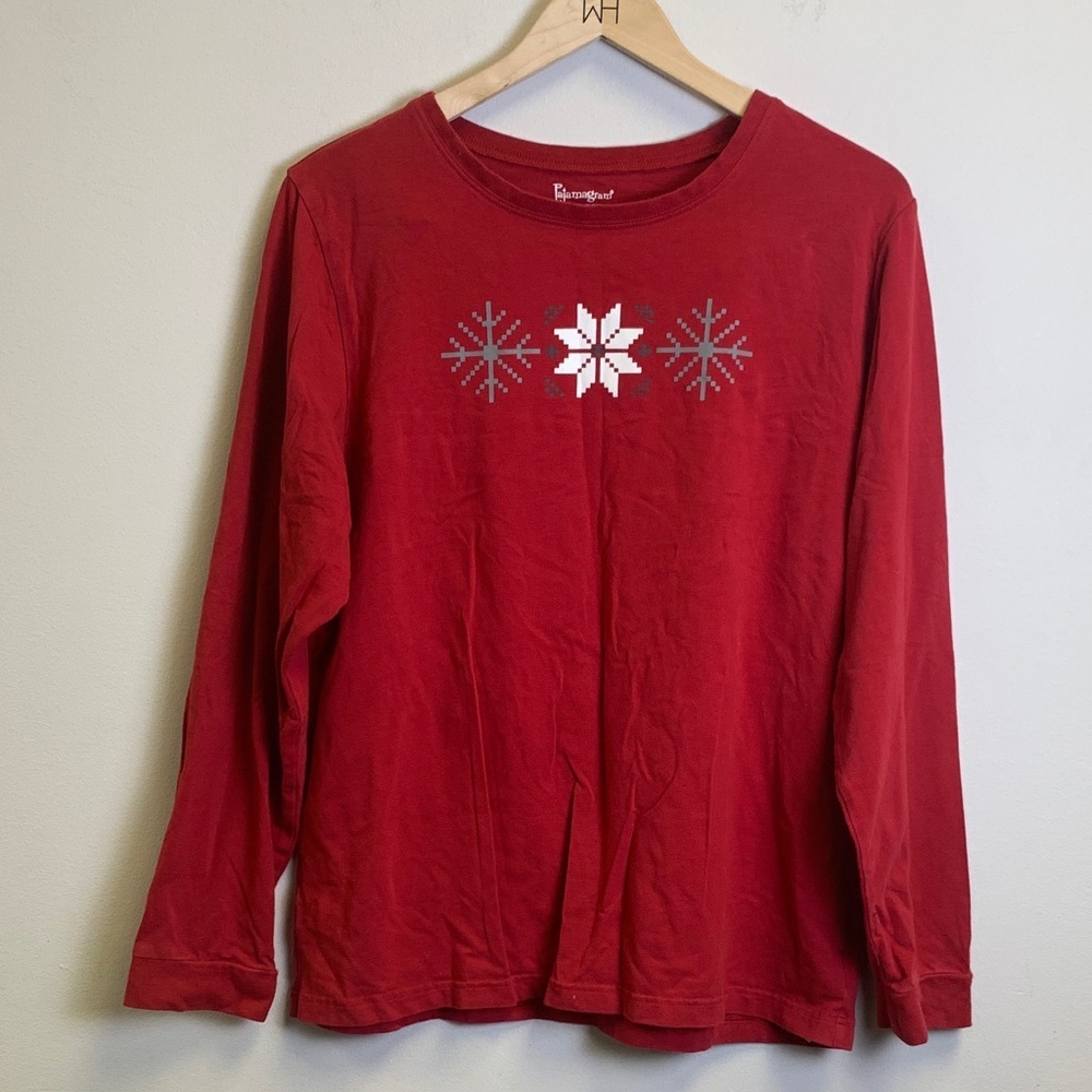 Red Long Sleeve Top with Snowflake Design